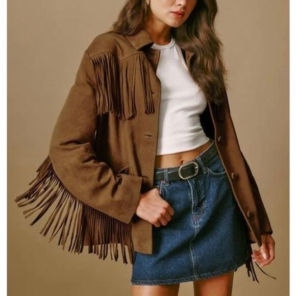 Reformation Veda Houston Suede Fringe Topanga Canyon Jacket L NEW Leather Fall - Picture 1 of 7